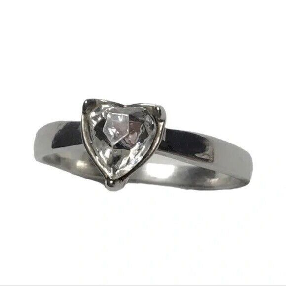 Silver Tone Ring Size 8 Rhinestone Glass Crystal Triangle Heart Ring - Picture 5 of 7